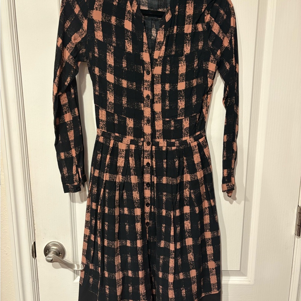 Chic Checkered Long Sleeve Dress Anthropologie TYLHO